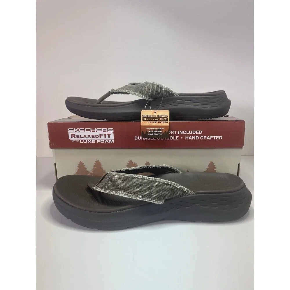 Skechers Luxe Foam Sandals Chocolate Relaxed Fit Vegan Gino Flip Flop Men's Sz 8